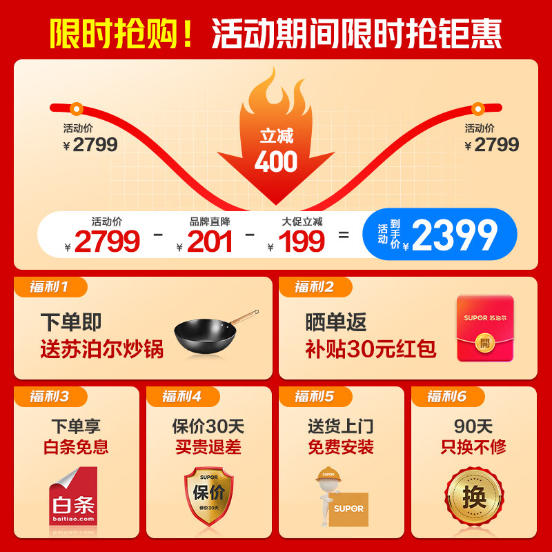 Supor steam oven all-in-one machine embedded home desktop 60L large capacity color screen far infrared hot air roasting surging steam air frying intelligent stew self-cleaning steam oven DY50