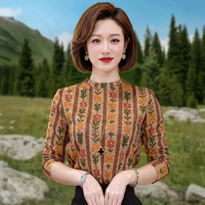 Original counter original autumn and winter printed high-grade flannel bottoming shirt, fashionable and versatile loose shirt that covers the belly and looks slimming, printed bottoming shirt (picture color) XL recommended weight 90-105 catties