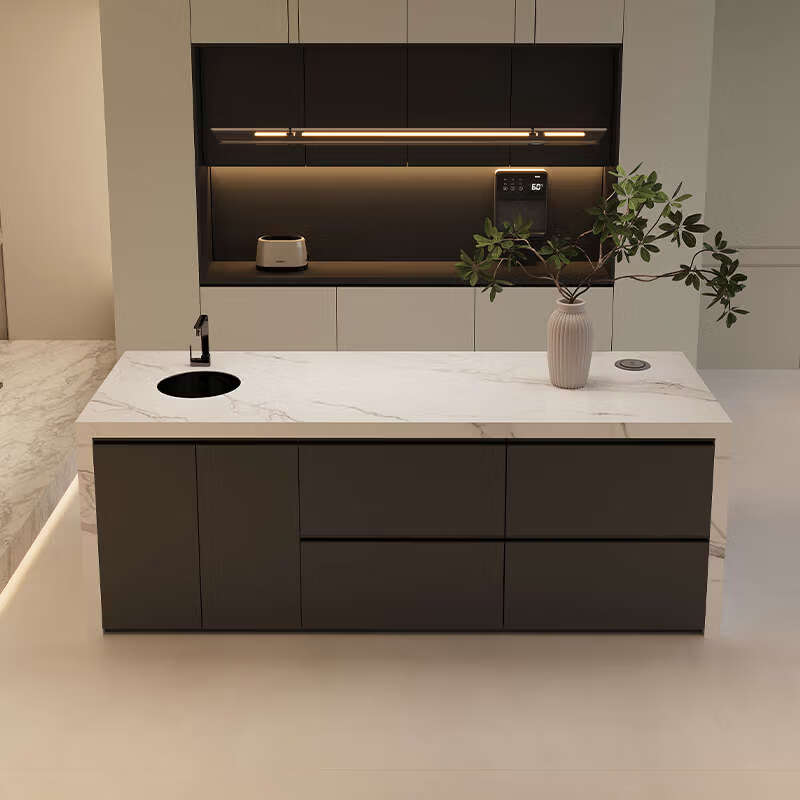 Yusenyi Qingping Bar Sideboard Partition Dining Table Integrated Open Kitchen Household With Sink Separate Middle Counter Stylish All-Rock Model 1.4 Meter Rock Slab Island Table (Socket Storage)