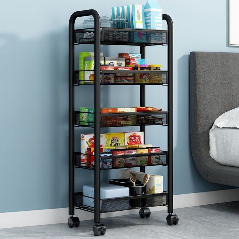 Fantasy kitchen rack floor-standing multi-layer storage rack bathroom toilet bedroom storage removable trolley storage rack 3-layer standard plastic white with hook wheel