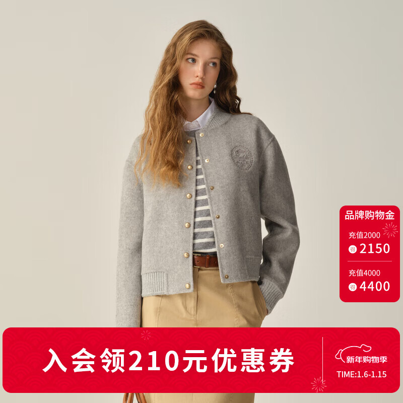 ELAND 100% Sheep Wool Eland Woolen Jacket Women's Loose Short Jacket 2025 Autumn New Gray (15) Gray S /160