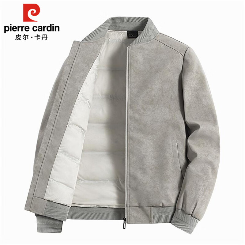 Pierre Cardin Down Jacket Men's Winter Duck Down Warm Baseball Collar Jacket Men's Casual Light Jacket Cement Gray XL