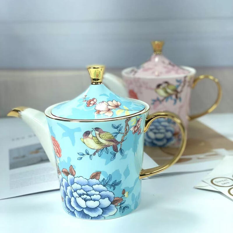 Fantasy English afternoon tea hotel commercial bone china water set coffee pot kettle teapot pink bird large pot 0ml