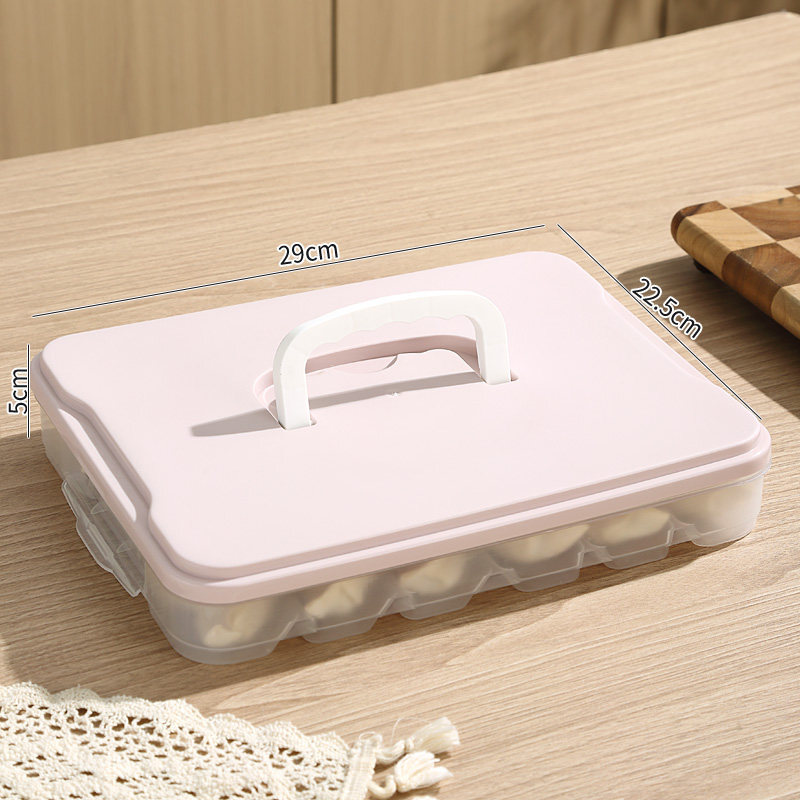 Jingxiang Dumpling Box Storage Box Frozen Fresh Box Refrigerator Special Food Quick Frozen Dumplings and Wontons Organizing Artifact Upgraded and Thickened Pink - 1 Layer 1 Cover 18 Grids