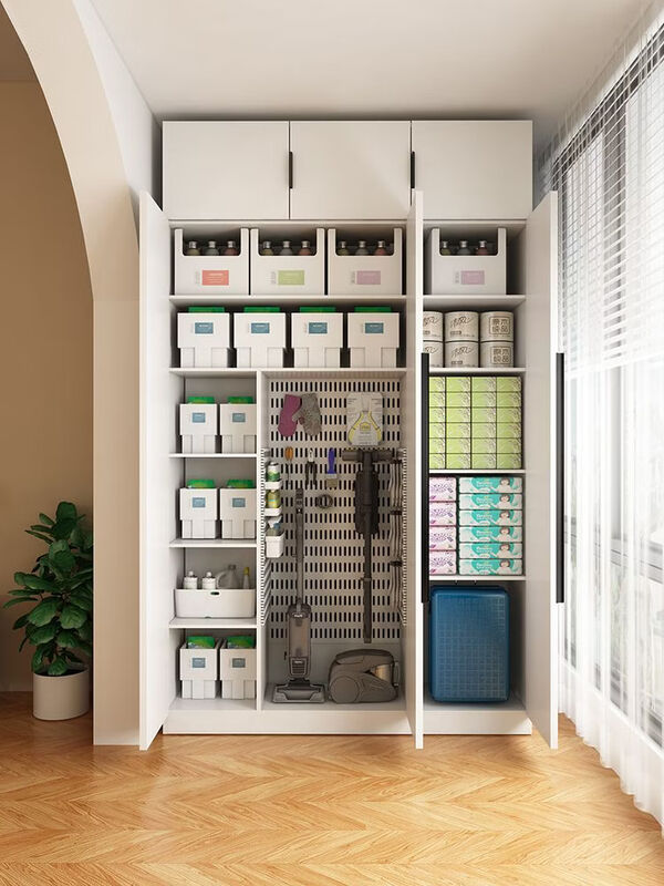 Yusenyi balcony locker kitchen sundry storage home wall-mounted floor-to-ceiling multi-layer large-capacity perforated board locker custom-made four doors high 220 wide 160 deep 50 packs for upstairs installation