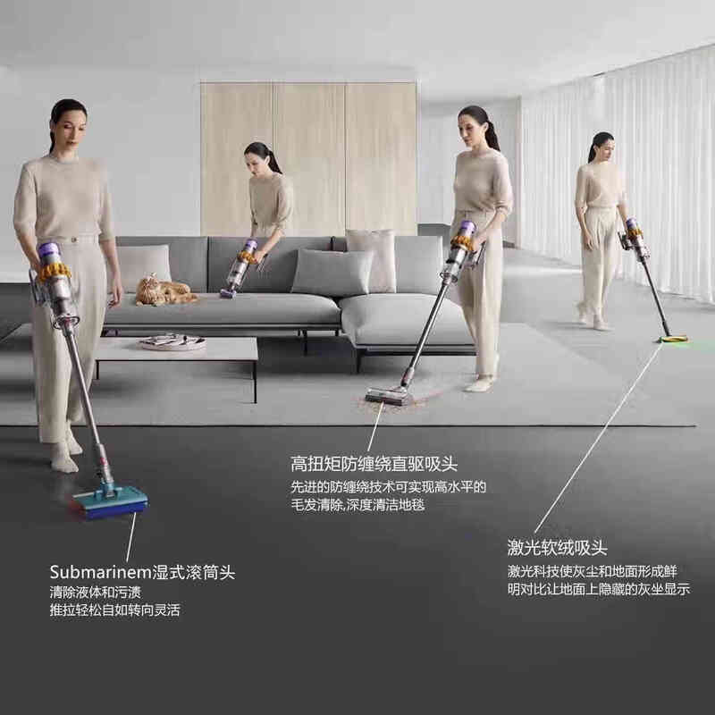 Dyson Dyson v15s detect submarine wireless handheld vacuum cleaner floor scrubber dry and wet mop v15 smart direct drive + laser soft velvet - 12 accessories - 8 suction heads