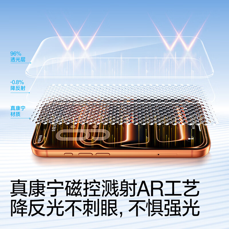 Flash Magic AR Rheinland certification + American Corning + non-scratch mobile phone, suitable for iPhone17promax tempered film Apple 17promax mobile phone film AR anti-reflective anti-reflective film