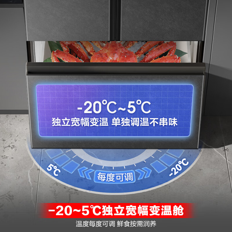 Rongsheng 541 active sterilization dual system French multi-door T-door embedded refrigerator first-class energy efficiency household refrigerator BCD-541P50FZLAK Yanyu Gray