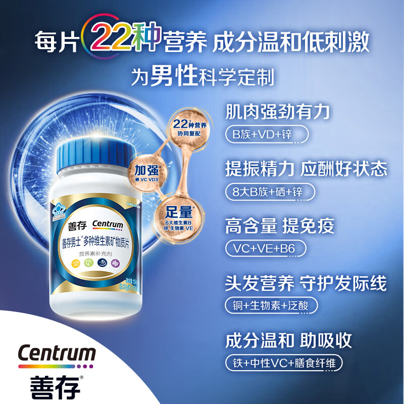 Sencun Men's Multivitamin B Complex Zinc Selenium VDCEK2 Calcium Iron Biotin B12 Blue Bottle 120 Capsules*2