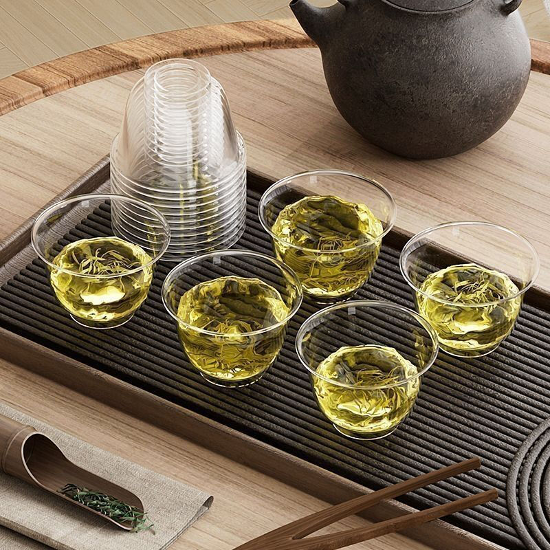 Disposable Kung Fu tea cup, thickened high temperature resistant crystal cup, office reception cup, tea cup, commercial hard plastic cup 100 pieces - Thickened Kung Fu cup 60ml