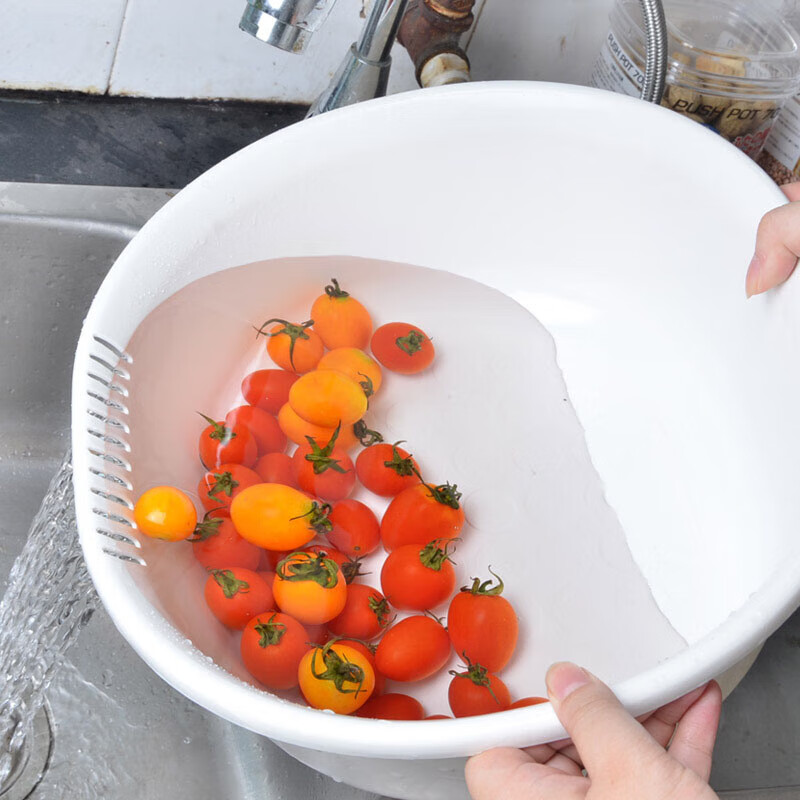 Sungsa Japan imported double-layer plastic sink large vegetable basket fruit basket kitchen hollow draining dish storage basket white set (basin + drain basket)