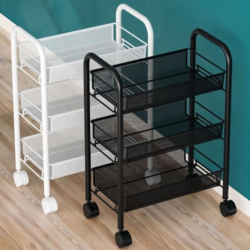 Fantasy kitchen rack floor-standing multi-layer storage rack bathroom toilet bedroom storage removable trolley storage rack 3-layer standard plastic white with hook wheel