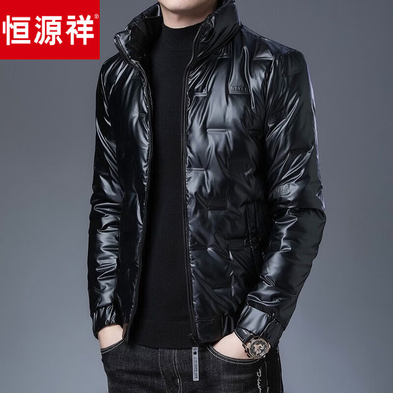 Hengyuanxiang glossy thickened winter down jacket men's short style new youth warm men's jacket BOSS-SW05-black-stand-up collar glossy 3XL 190/104A recommended 190-210 catties