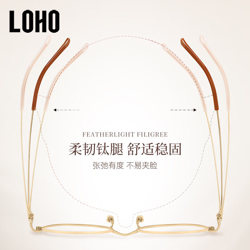 Glasses Life (LOHO) ultra-light titanium myopia gold cat eye frame for women and men, anti-blue light radiation, slimming without makeup, can be adjusted to the prescription