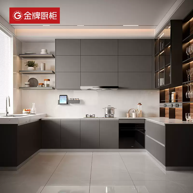 Yusenyi Gold Medal Kitchen Cabinet Customized Integrated Cabinet Stove Cabinet Quartz Stone Integrated Countertop Kitchen Kitchen Cabinet Decoration Customization 1m base cabinet-1m countertop D01AD06AD09A-05m wall cabinet (consult customer service for extra bonus)