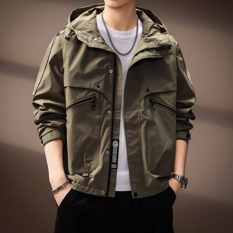 Noble color high-end American hooded work jacket for men spring and autumn new sports outdoor windproof assault jacket top