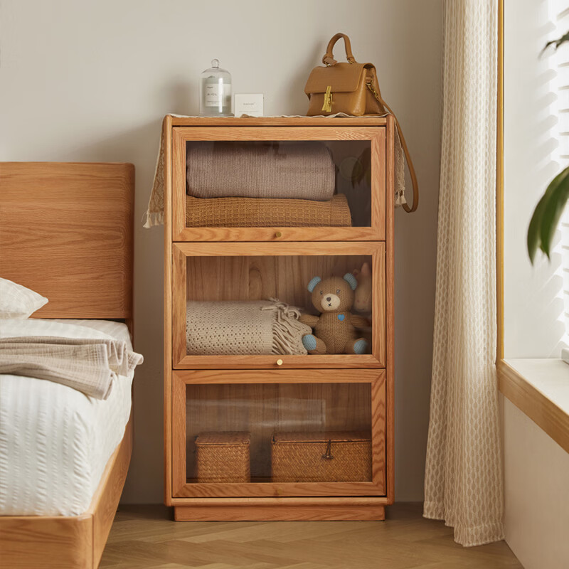 Original solid wood storage cabinet, simple oak small apartment storage bookcase combination sideboard - (A type 4 flip doors) K7171