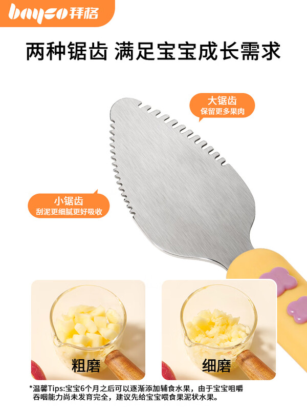 Bayco Mud Scraping Spoon Special Double-Headed Serrated Feeding Tableware for Babies Silicone Spoon Children's Fruit Eating Tool Food Grade Stainless Steel-Food Grade Silicone Double-Headed Mud Scraping Spoon + Corgi Bib