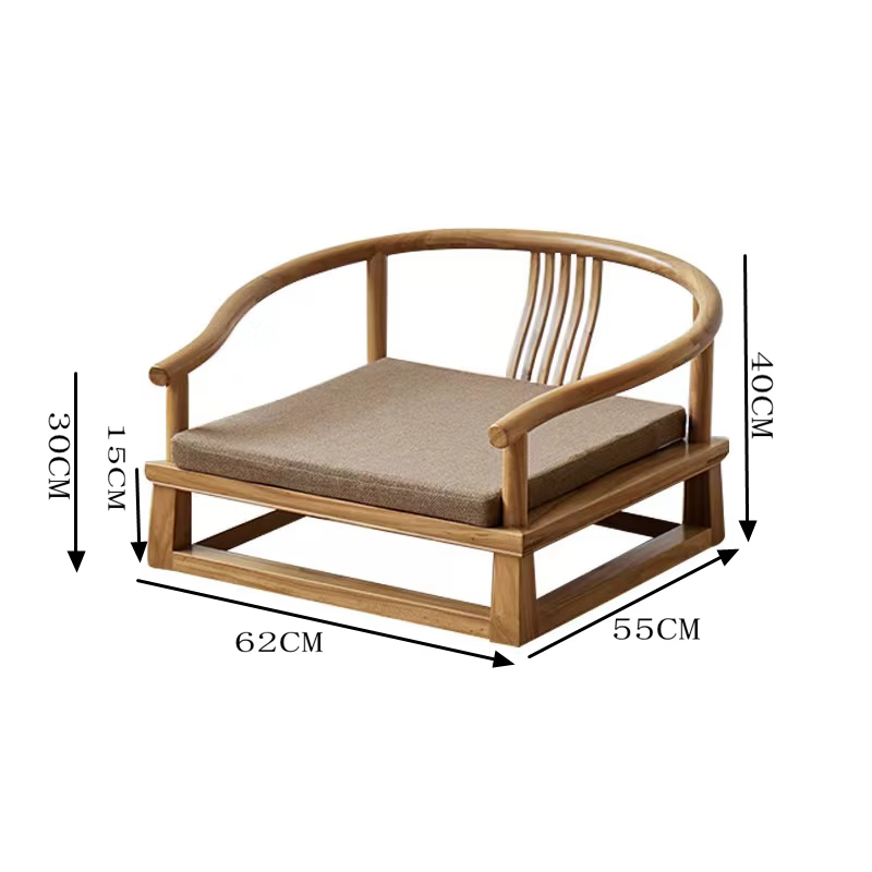 He Jiagong solid wood new Chinese style tatami chair low chair bay window chair Japanese style balcony meditation chair legless back chair tea table chair solid wood color sitting height 15 free seat cushion complete set
