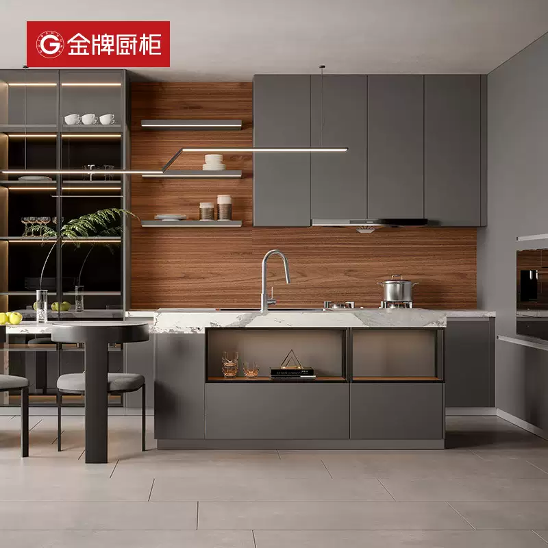 Yusenyi Gold Medal Kitchen Cabinet Customized Integrated Cabinet Stove Cabinet Quartz Stone Integrated Countertop Kitchen Kitchen Cabinet Decoration Customization 1m base cabinet-1m countertop D01AD06AD09A-05m wall cabinet (consult customer service for extra bonus)