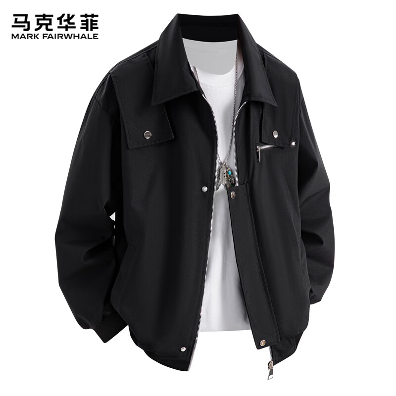 MARK FAIRWHALE work jacket men's winter American jacket men's high-end baseball uniform top black XL