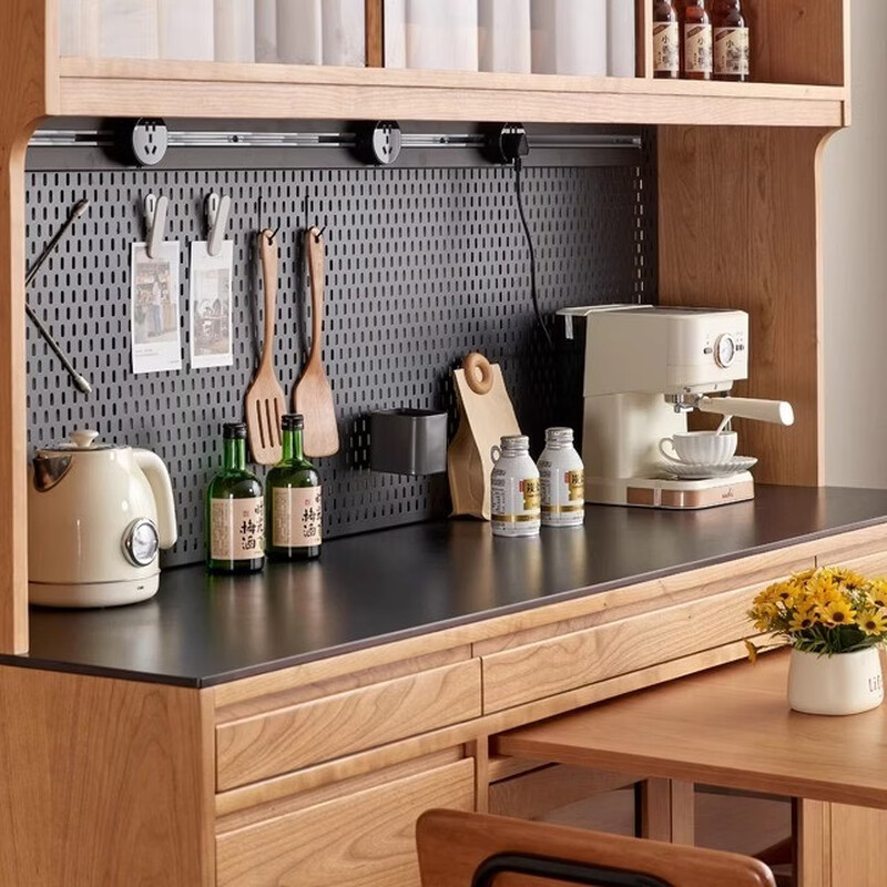 Zhong Zhanggui Nordic cherry wood sideboard dining table integrated solid wood living room wall high wine cabinet small apartment kitchen storage cabinet North American cherry wood 1.2 meters (left-hand rotation) 23 doors