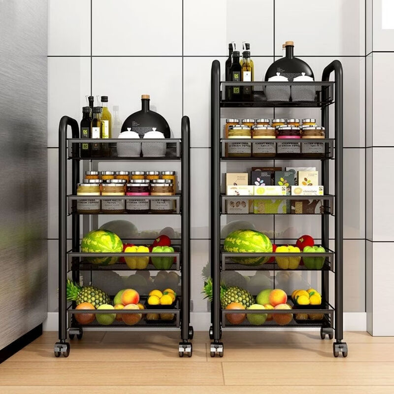 Fantasy kitchen rack floor-standing multi-layer storage rack bathroom toilet bedroom storage removable trolley storage rack 3-layer standard plastic white with hook wheel