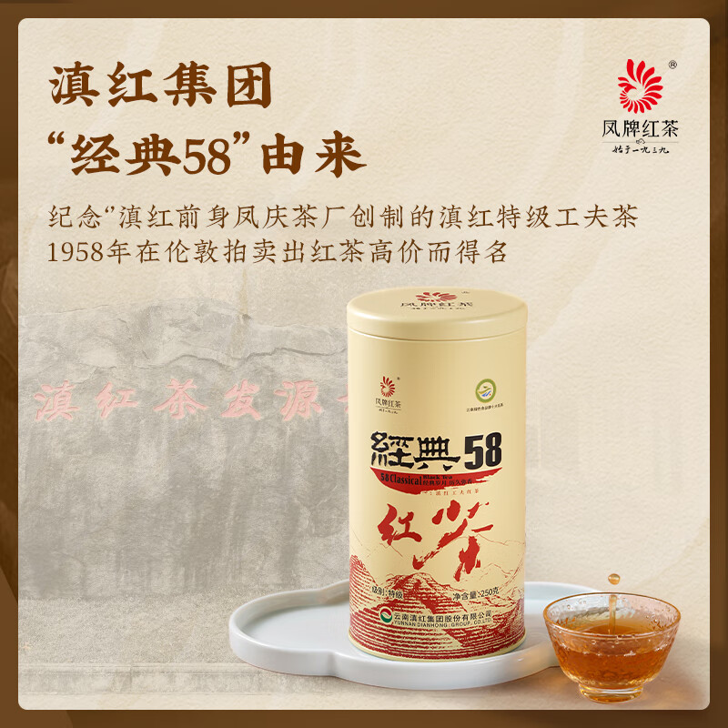 Feng brand black tea classic 58 Fengqing Dianhong special grade 250g canned tea Chinese time-honored brand