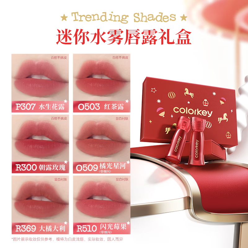Color Key Colaqui Horse Year Limited Lip Gloss Mini Gift Box 6 Lipsticks and Lip Glazes for Women to Show Whitening as New Year Gifts to Girlfriends