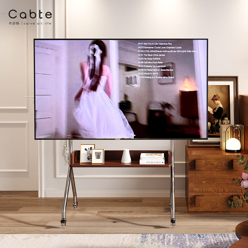 CABTE stainless steel mobile TV bracket 32-75 inches universal TV cart removable cart 32-75 inches stainless steel load-bearing/matching storage tray