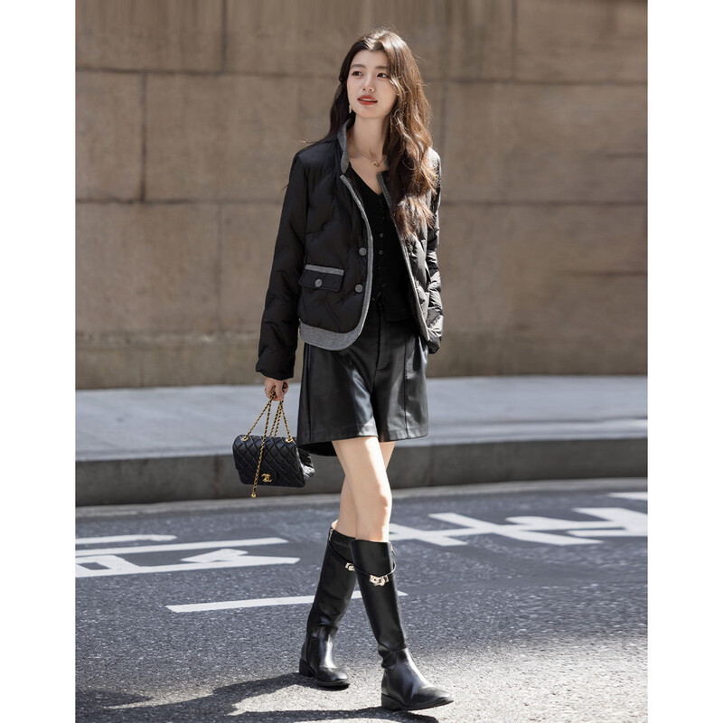 Demana combines lightness and warmth, winter 90 duck down Korean-style stand-up collar fabric magnetic buckle three-layer craft women's down jacket