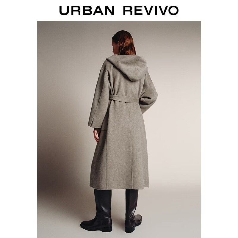 UR2025 new winter women's high-intellectual temperament hooded belt coat UWM150078 medium brown gray S