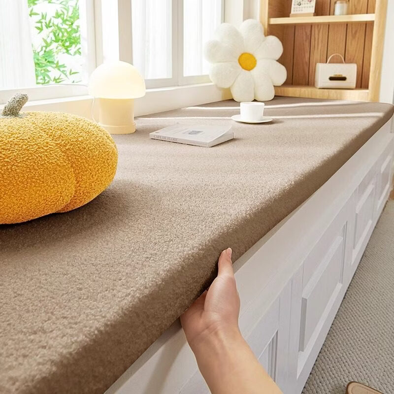 Lange precision customization bay window mat window sill mat 2026 new four-season cushion balcony mat special-shaped customization small incense roll - milk tea color removable and washable 3.5cm thickness/customized (contact customer service to note the size)