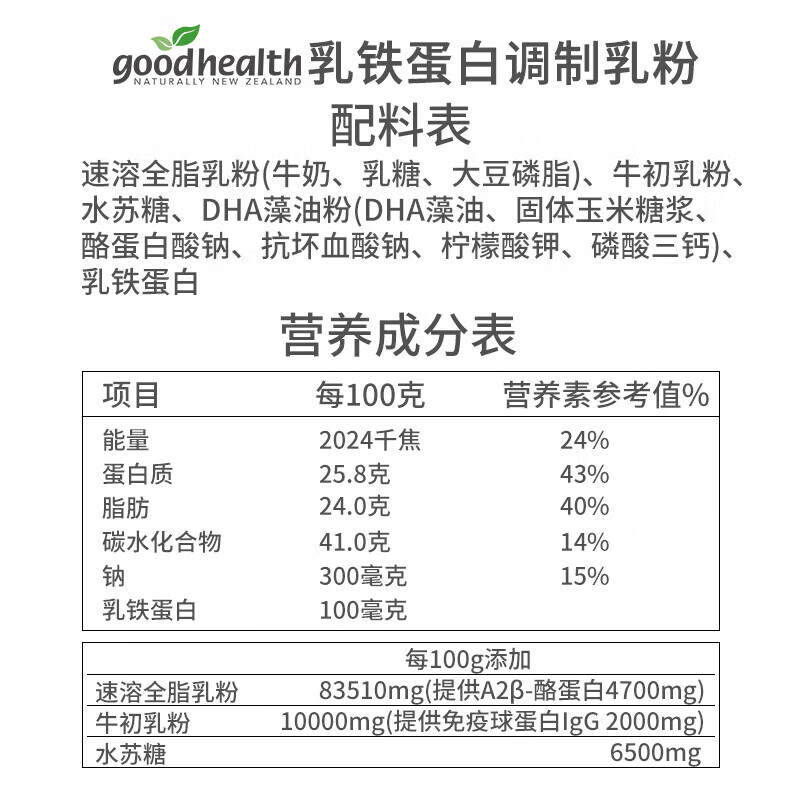 Good Health New Zealand imported lactoferrin formulated milk powder, probiotics, calcium, iron and zinc nutrition pack, Wilmin compound powder, lactoferrin 260g*2 cans, anti-counterfeiting checkable