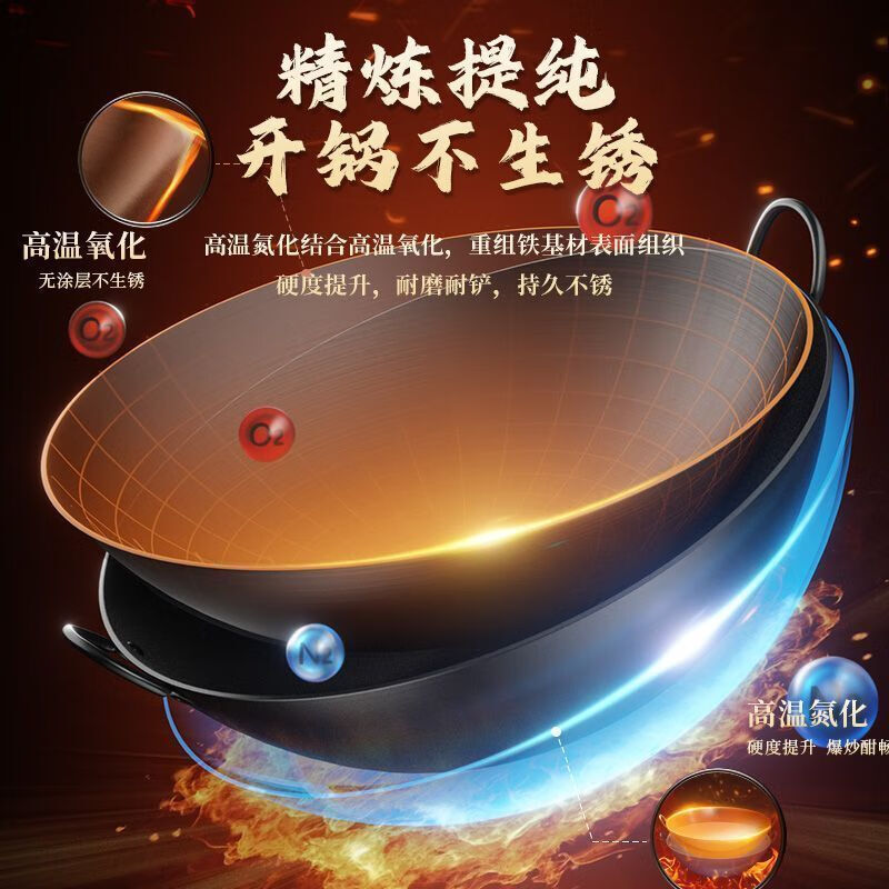 Zhangqiu handmade iron pot rural firewood stove large iron pot uncoated old-fashioned non-stick wok household double-ear wok no need to open the pot free shovel + lid 45cm
