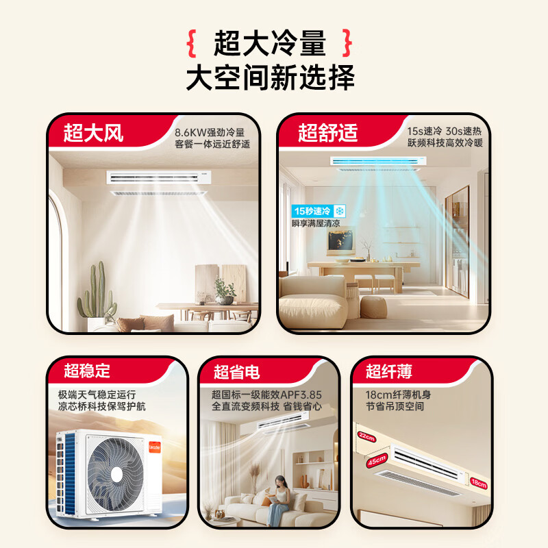 Haier 15% off when placing an order Zhijia produces net energy-saving plus large 3 HP duct machine central air conditioner one-to-one household central air conditioner first-class energy efficiency full DC commander super energy-saving small 4 HP Yuanqi plus 50 square meters large living room preferred