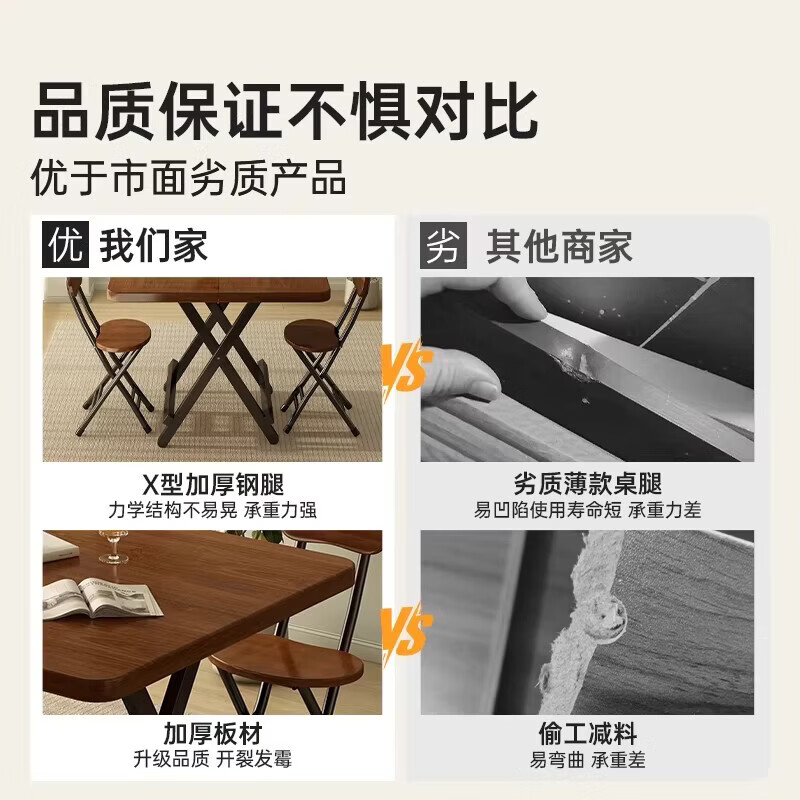 Folding table dining table home small apartment dining table simple rental house square small square table portable walnut + black frame 80*80*74cm
