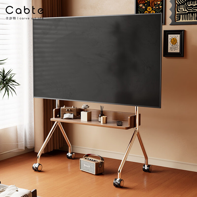 CABTE stainless steel mobile TV bracket 32-75 inches universal TV cart removable cart 32-75 inches stainless steel load-bearing/matching storage tray
