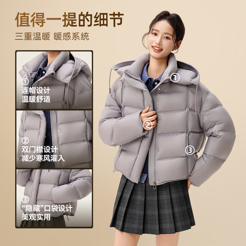 Flying in the Snow Cloud Velvet Series 2025 Winter New Down Jacket Women's Fashion Simple Puff Gaozhigao Filled Velvet Gray|8159 S/160/84A