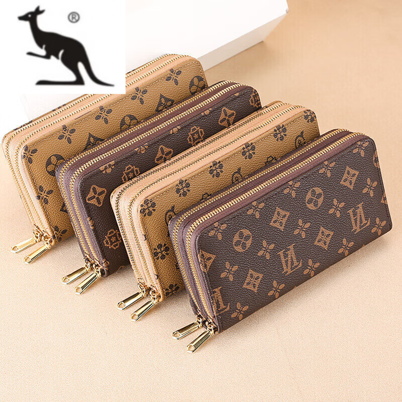 Kuqi Kangaroo (KUQIDAISHU) High-end Women's Wallet Long Style Girls New Year's Eve Fashion Double-layer Zipper Large Capacity Wallet Wallet Women's SLW-502 Coffee