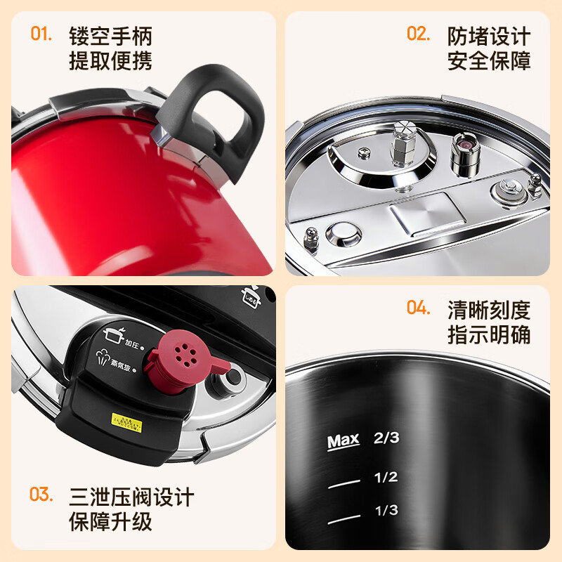 WONDERCHEF Jingdong limited Wanda Xiangfu Japanese enamel pressure cooker 140kpa gas induction cooker pressure cooker 6.5L