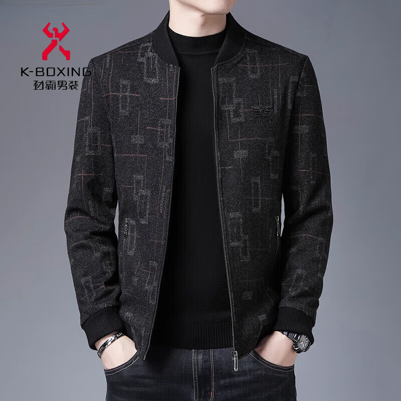 KBXNG Jinba new short jacket autumn long-sleeved zipper cardigan men's baseball collar solid color casual top trend 8861 gray plus velvet M 170