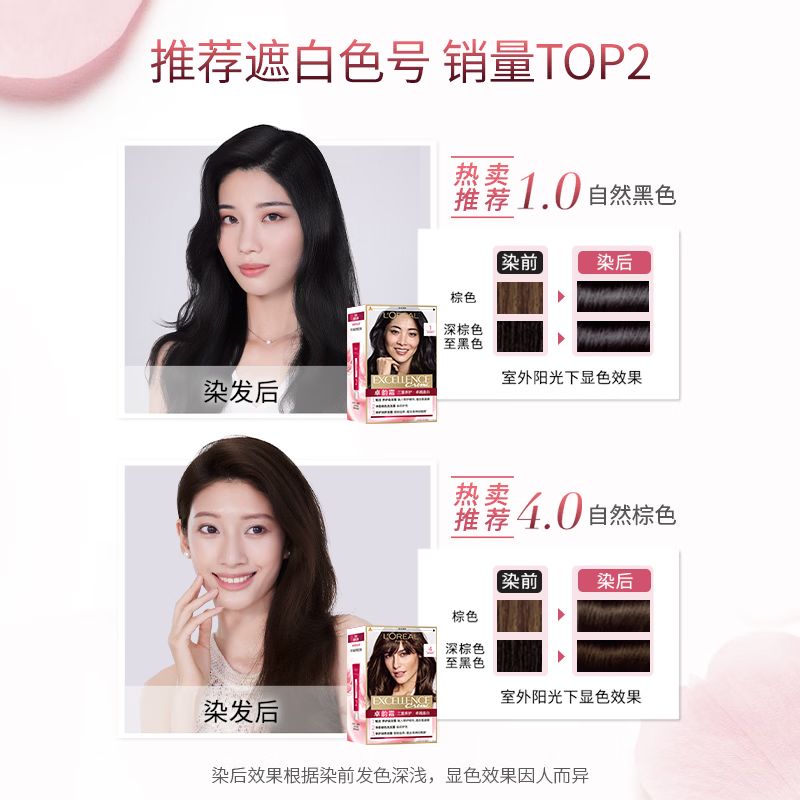 L'Oreal Zhuoyun Cream Hair Dye Cream #4 (Natural Brown) Covering White Hair Hair Dye Cream for Men and Women with White Hair Hair Dye