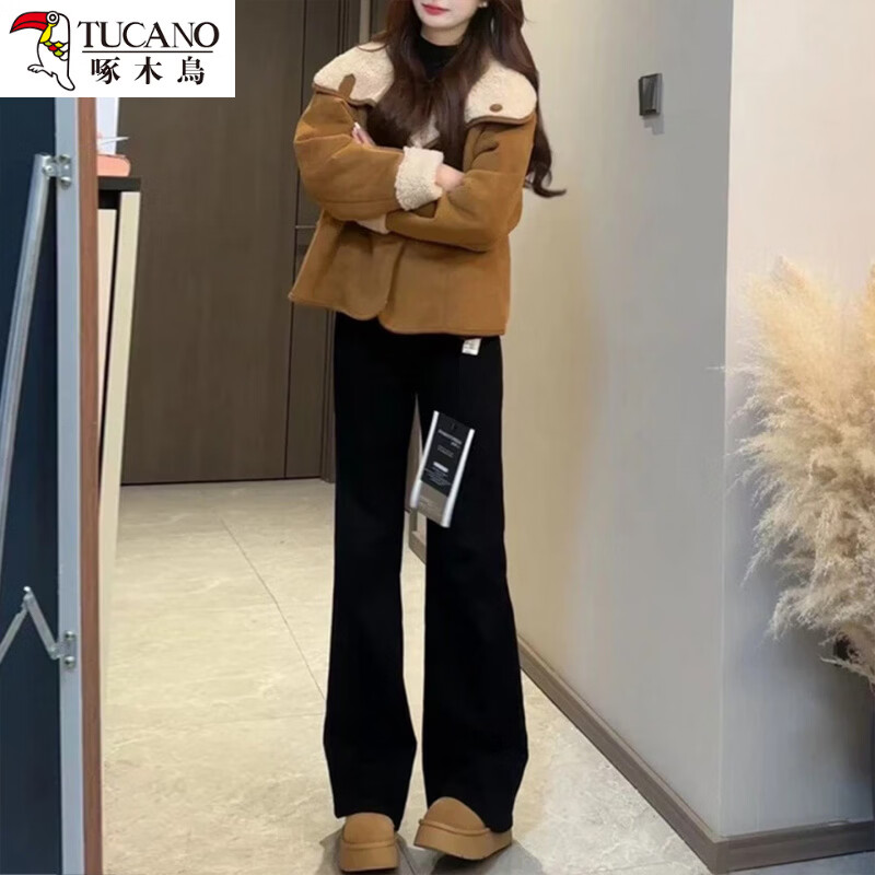 Woodpecker reversible fur one-piece short coat for women in winter old money style retro thickened warm large lapel fur top M recommended 80-catties