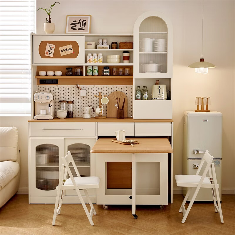 Quanyou Home multifunctional sideboard foldable dining table and chair combination set living room home dining table modern cream style