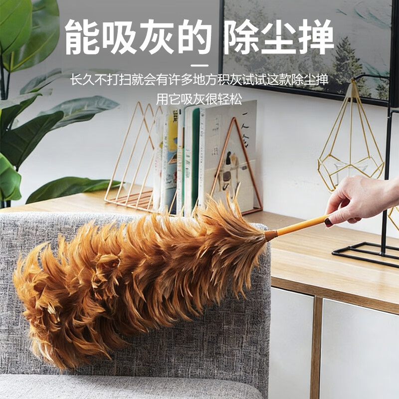 Zhugu Feather Duster Chicken Neck Feather Duster 65cm Solid Wood Handle Dust Sweeping Dust Duster Does Not Lose Hair High-end Dust Removal Artifact
