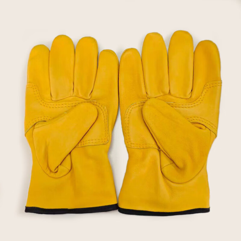 Pinzhide welding gloves, special anti-scalding, heat-insulating, wear-resistant and high-temperature-resistant labor protection gloves for welders, sheepskin Velcro style, yellow Velcro style