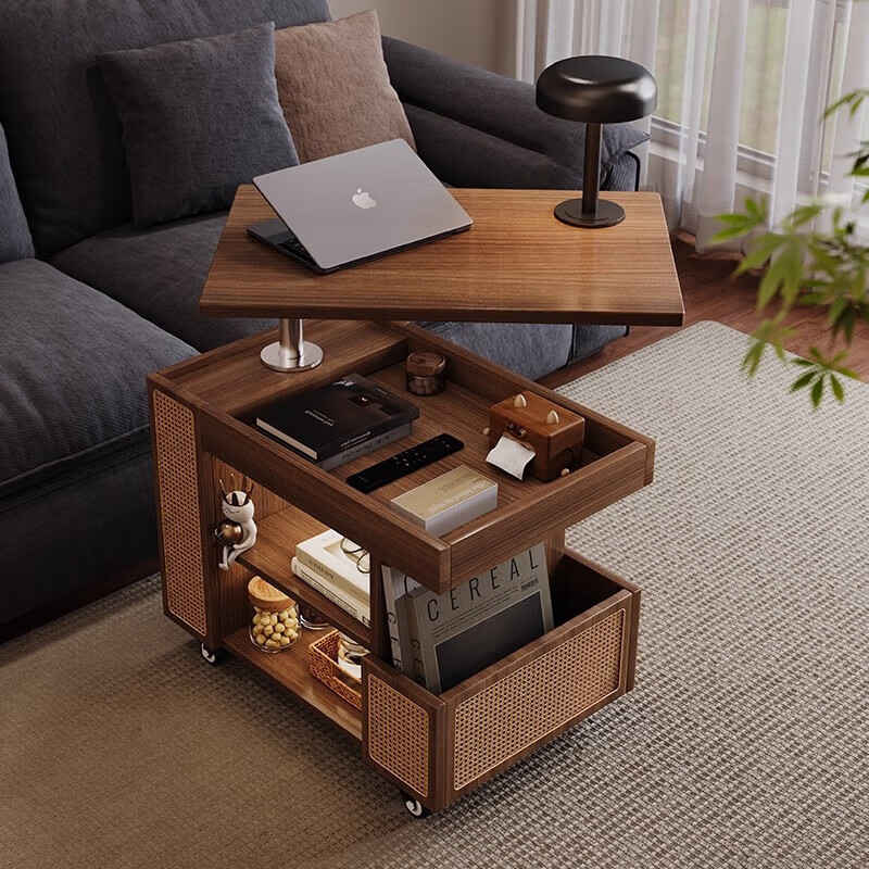 Solid wood coffee table liftable sofa side table side cabinet tea table mid-century style movable living room coffee table table walnut color solid wood lift coffee table