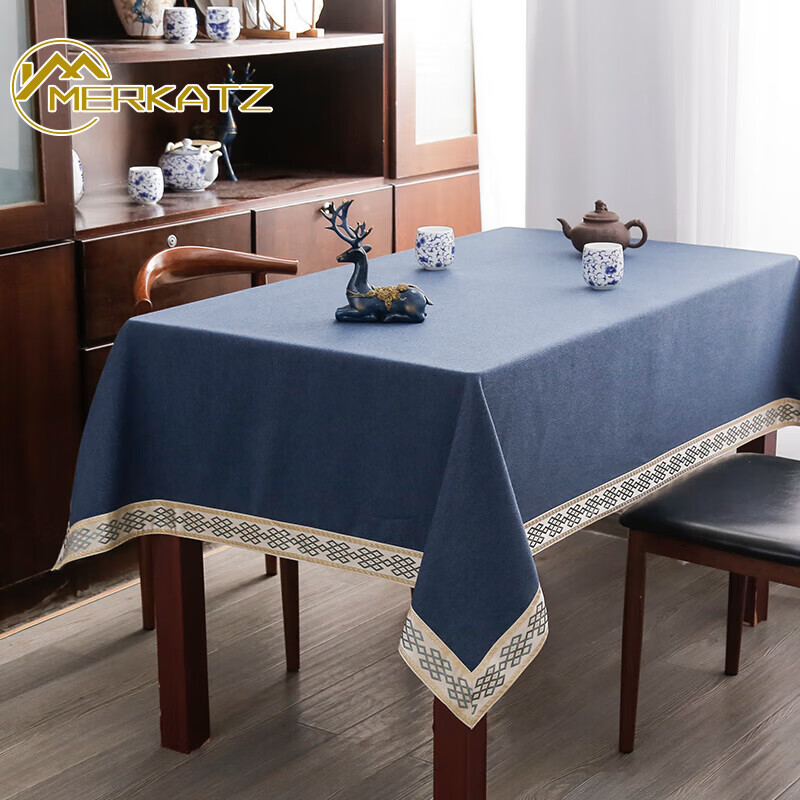 Melkatz thick square tablecloth fabric new Chinese rectangular coffee table tablecloth cotton and linen style conference room tablecloth high-end matcha color thick light luxury (dark) 120cm*170cm rectangular tablecloth