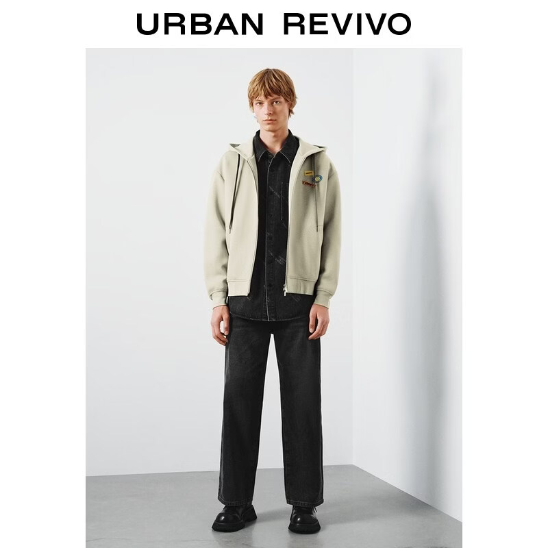 UR2026 Spring New Men's Trendy Hooded Drawstring Embroidered Super Loose Jacket UUV160007 Khaki S